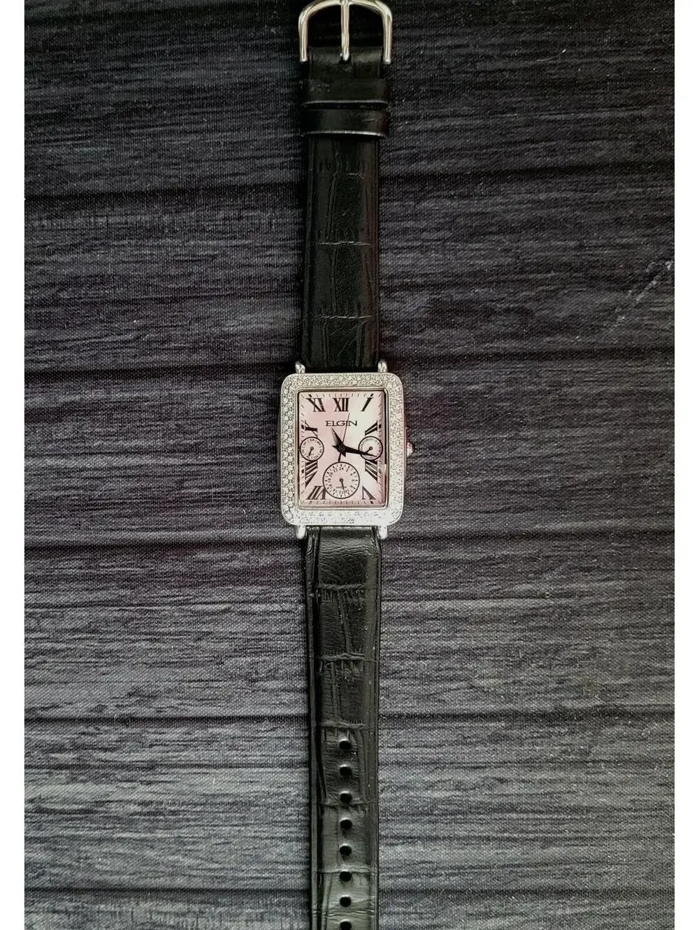 Rare Vintage Elgin Pink Abalone Dial Gem Bezel Dress Watch